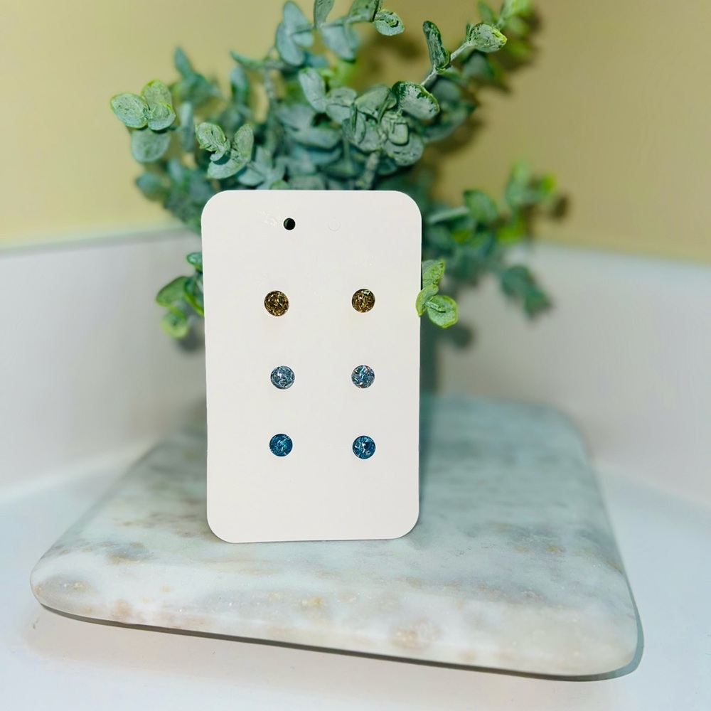 NWt- Stainless steel stud earrings, glitter earrings, stud earrings, Resin ea…